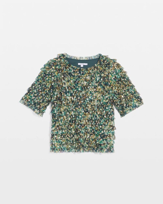 Foiled Mesh Ruffle Crop Tee - image 5